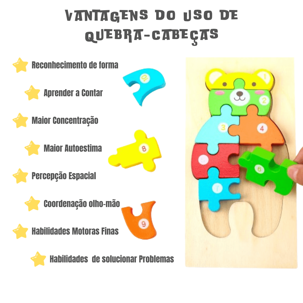 Quebra-cabeça Educativo Montessoriano com Números Brinquedo Educativo 3 a 6 anos - Mamili